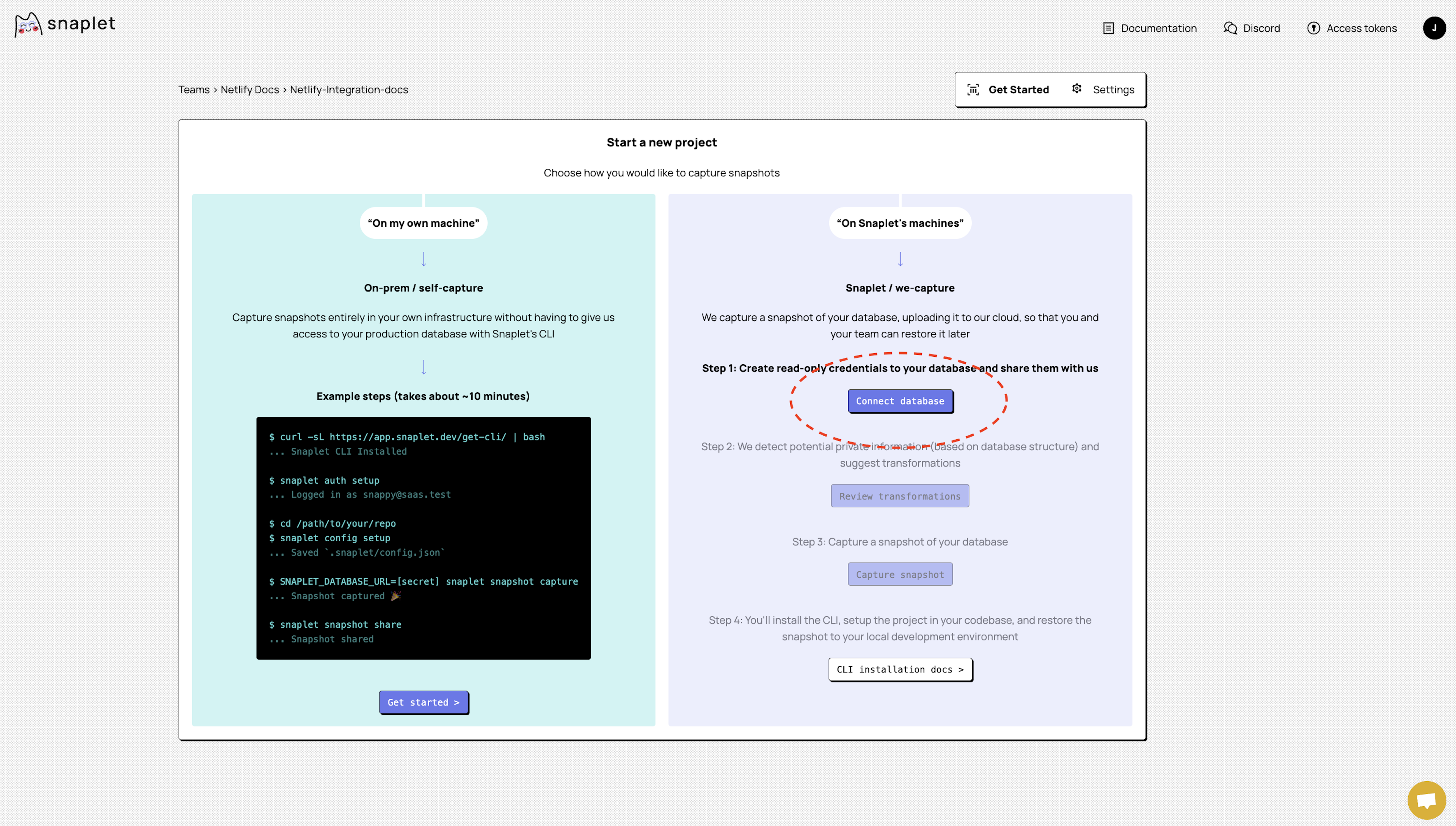 Connect your production database to Snaplet to capture a snapshot