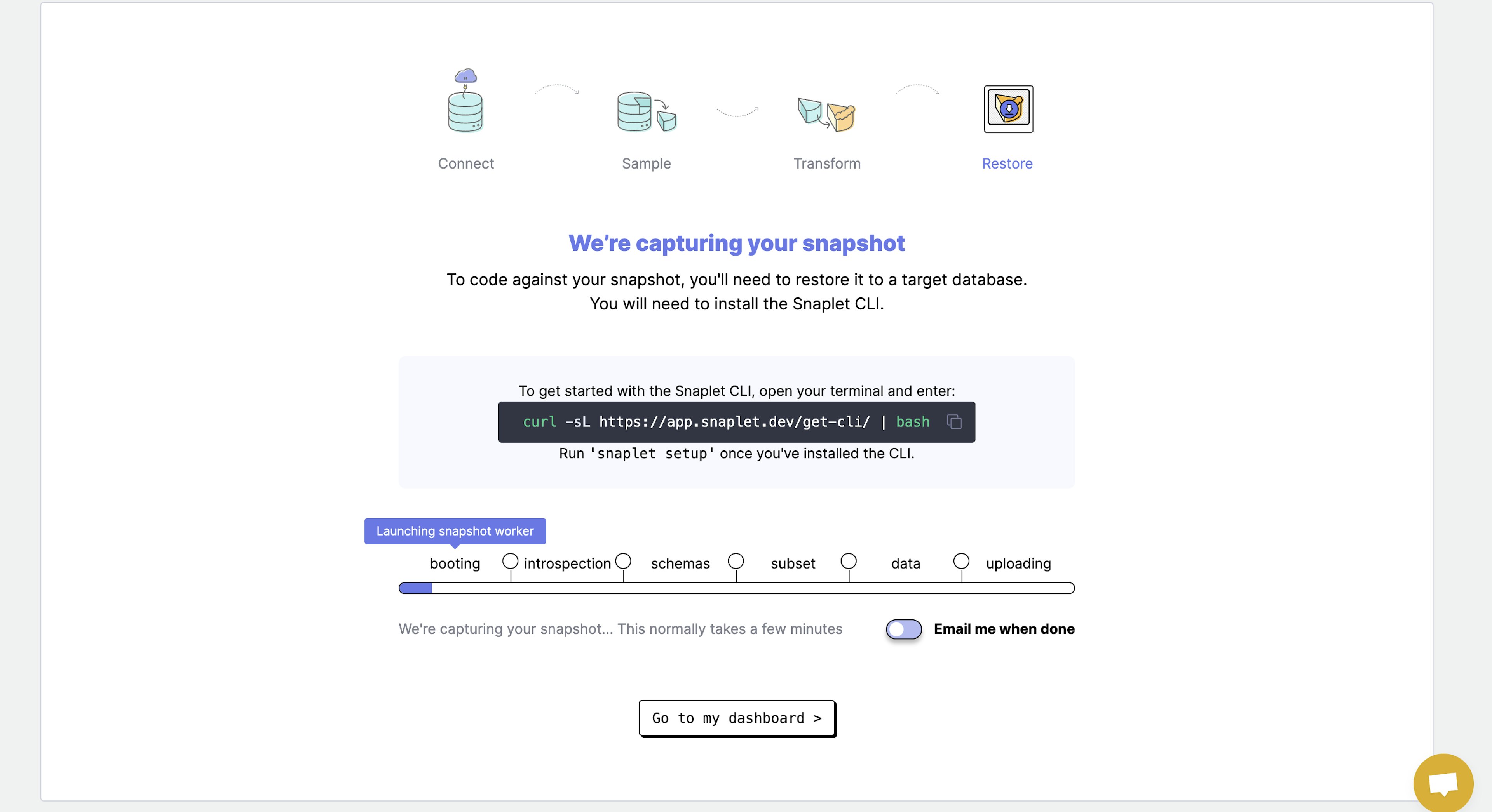 Snaplet onboarding capturing your database