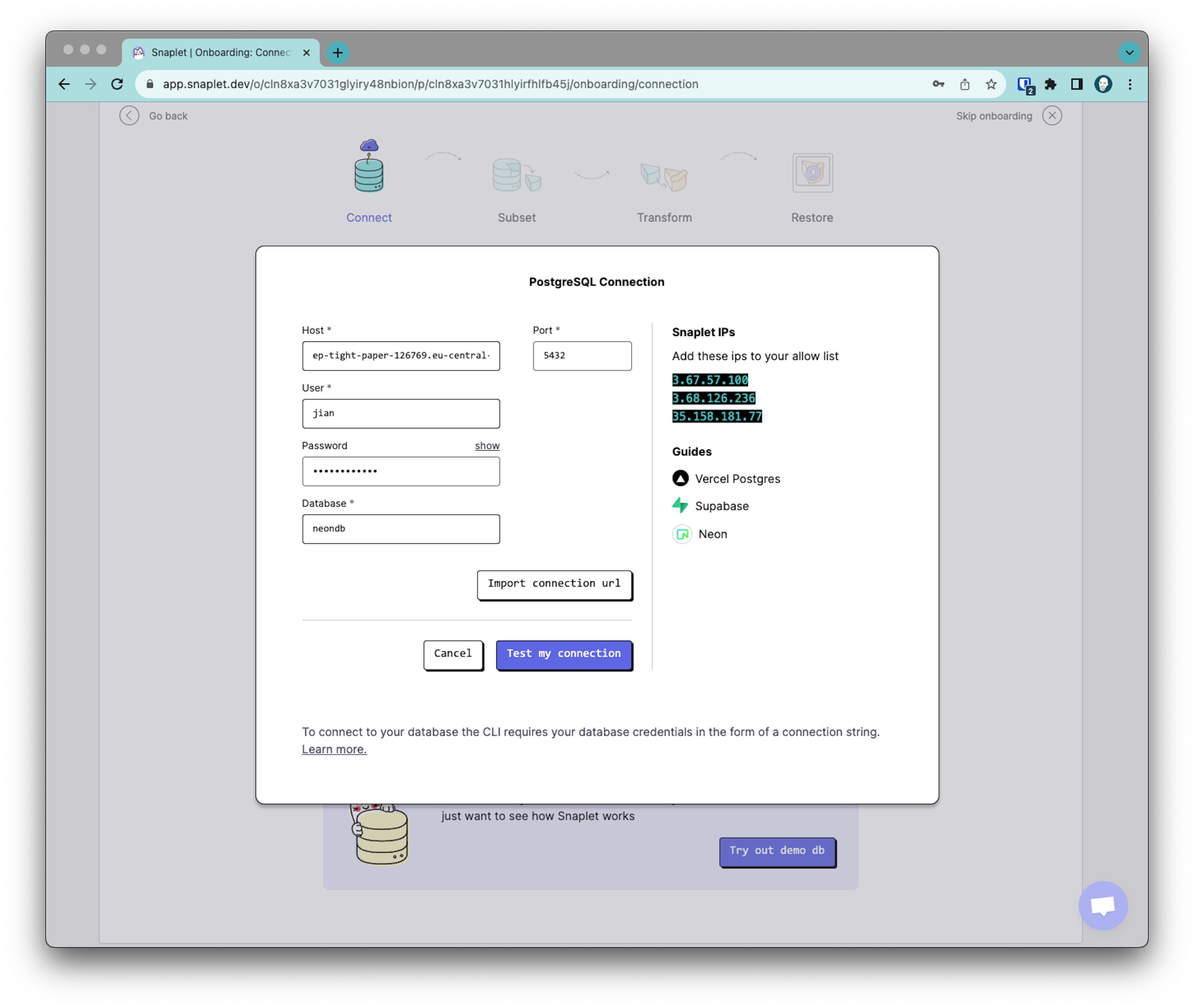 input connection information